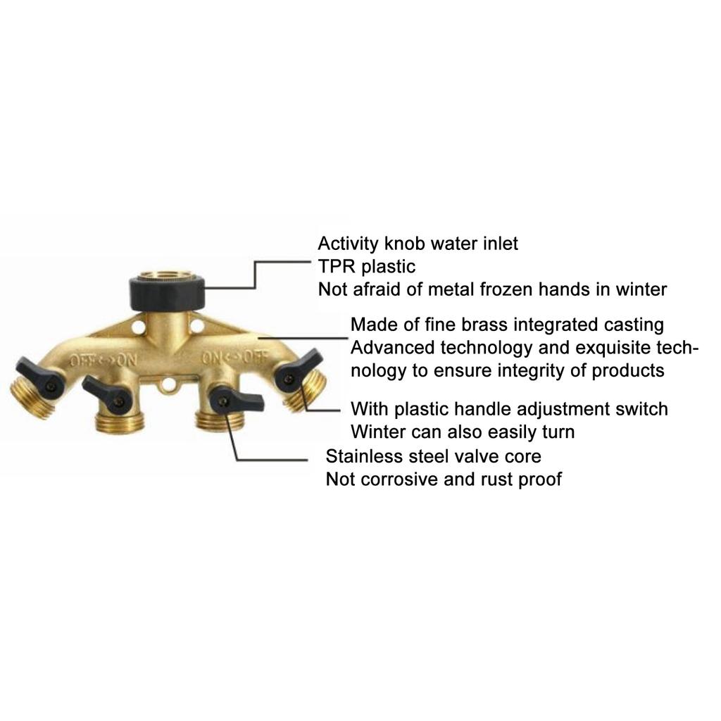 Ball Valve Water Distributor Corrosion Resistant 4 Way Water Splitter Rust Proof Hex Metal Plug with Washer for Garden Watering