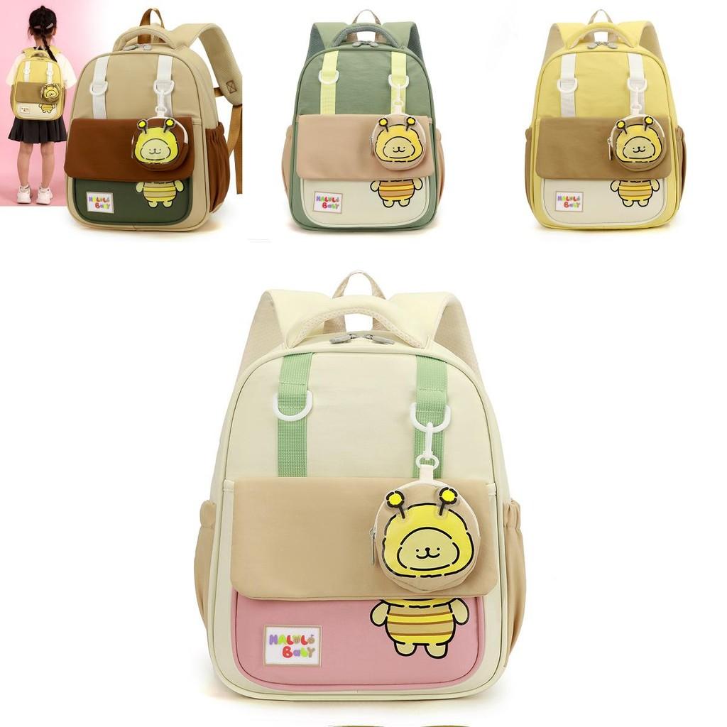 Childrens Bee Pattern Cartoon Backpack With Curved Shoulder Straps For School And Kindergarten