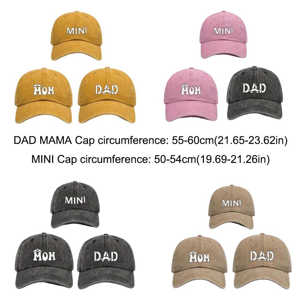DAD MOM MINI Printed Dad Mama Mini Love Caps Washed Cotton Adjustable Embroidery Baseball Cap Outdoor Sunscreen Hats