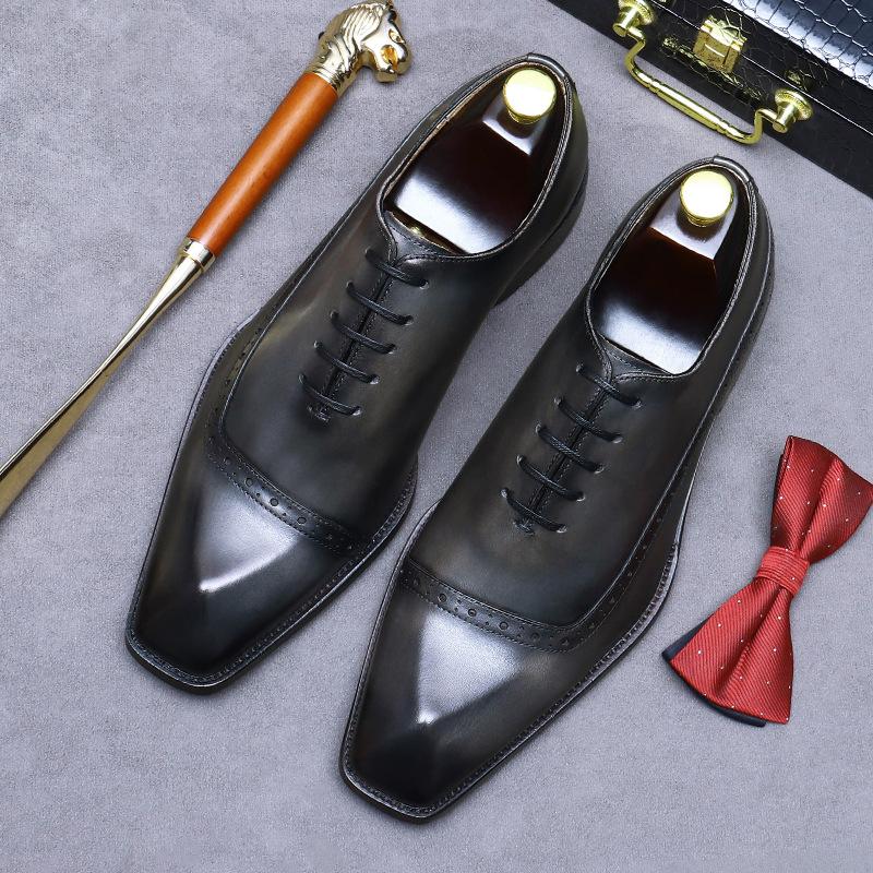Leather Shoes Men's Business Dress Leather Diamond Stone British Casual Engraved Men's Shoes