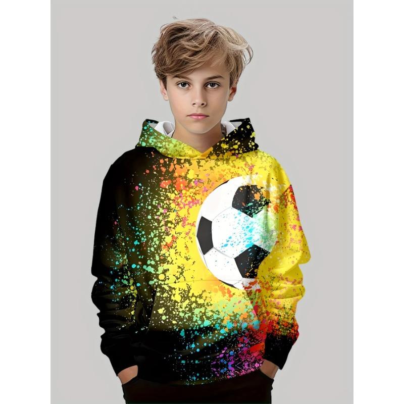 Autumn Winter 3D Football Printed Hoodies Fashionable Casual Warm Sports Long Sleeved Children's Boy Hooded Sweatshirts