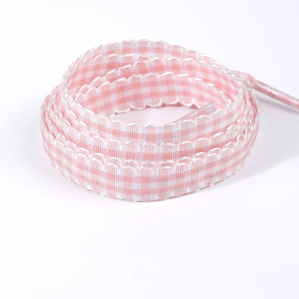 Scalloped Edge Gingham Shoelaces 1.2cm Width Ruffled Plaid Ribbon Laces Multicolor Anti-Slip Knot Decor Strings for Casual Shoes