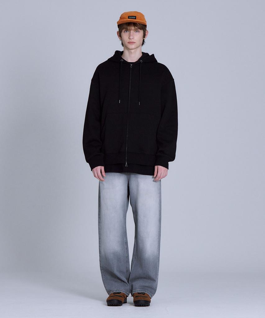 Basic House Uni Basic Fleece-Lined Zip-Up Hoodie Black Lajp7101