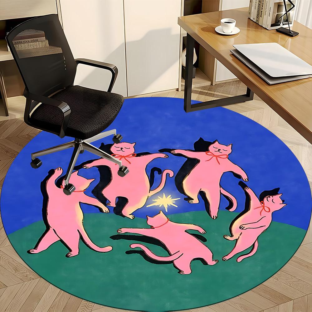1pc Cat Circle Office Round Area Rug, Indoor Mat Suitable For Office, Under Office Chairs Bedroom Living Room Home Decor, Room Deco