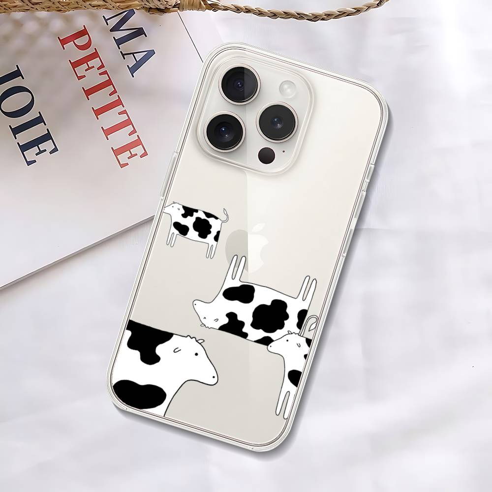 D-Dairy-Cow Phone Case For IPhone 17 16 15 14 Plus 13 12 11 Pro Max Phone Back Cover Transparent Shockproof Cover