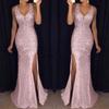 Rochie cu crăpătură înaltă Femei Paiete Bal de Promovare Elegantă Doamnă Rochie Sexy Fără Spate Dama Aur Elegantă Domnișoară de Onoare Decolteu în V Rochie Lungă