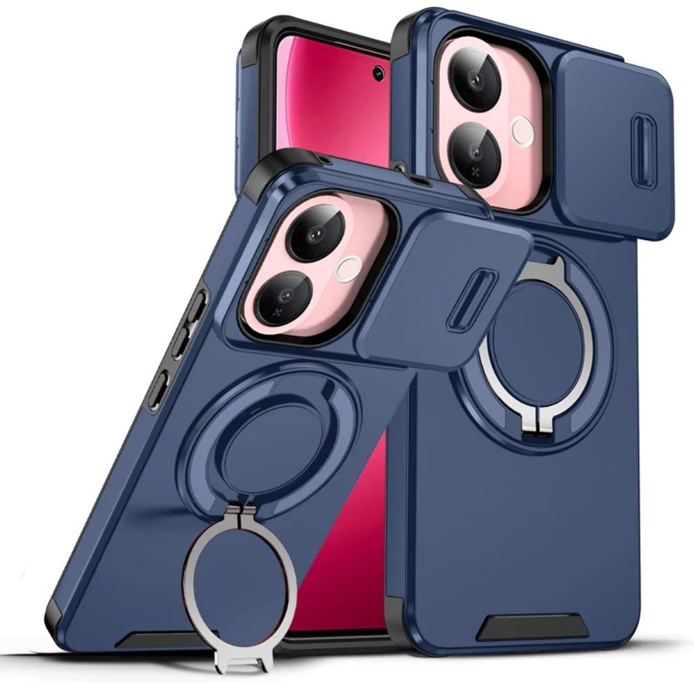 Heavy Duty Car Magnetic Metal Ring Bracket Phone Case For VIVO V60 Lite 5G Shockproof Rugged Armor Slide Camera Protective Cover