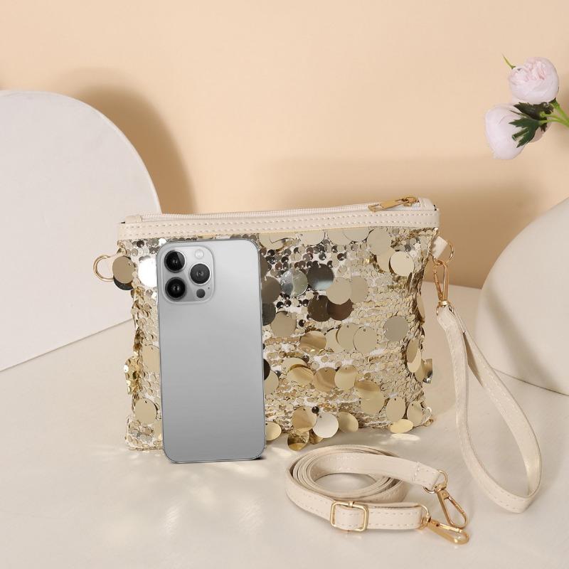 Crossbody bag, new sequined small square bag, fashionable and simple casual hand-held personalized commuter bag