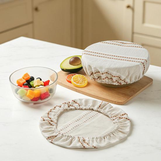 Washable Kitchen Bowl Protectors Sourdough Jars Covers, Reusable Elastic Linen Retro Striped Breathable Fabric Covers for Fermented Dough Cloth
