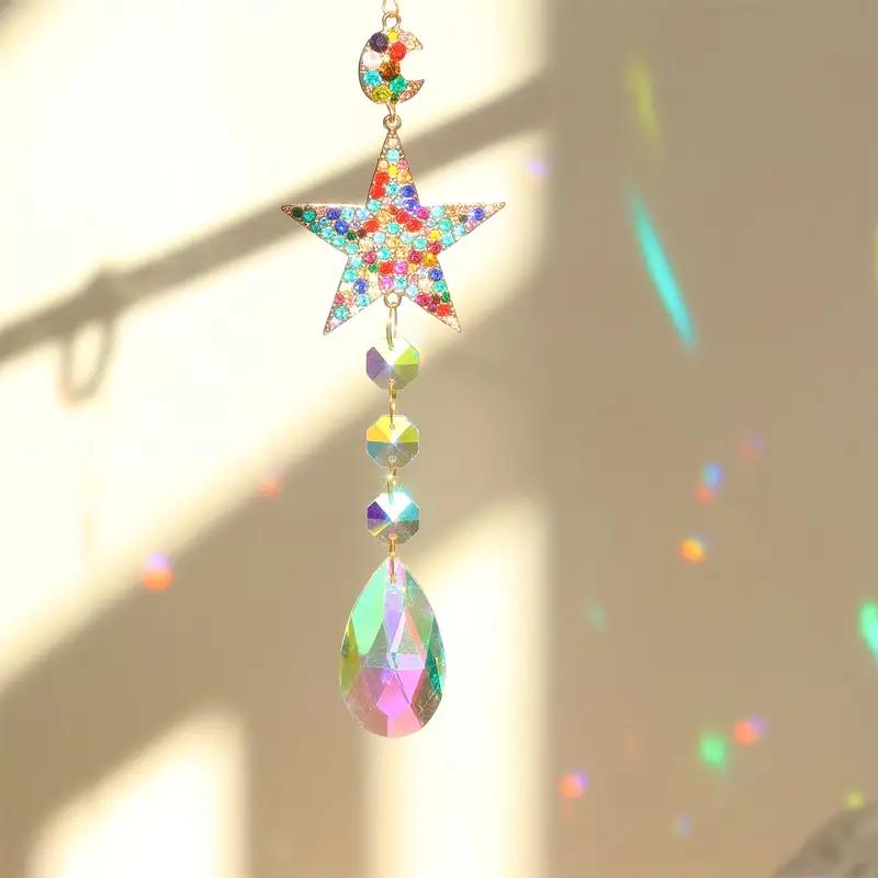 1 Stück Kristall Regenbogen Lichtfänger mit Strass-Sternen, Prisma-Dekoration mit Glaskugel, hängender Glas-Lichtfänger Fenster