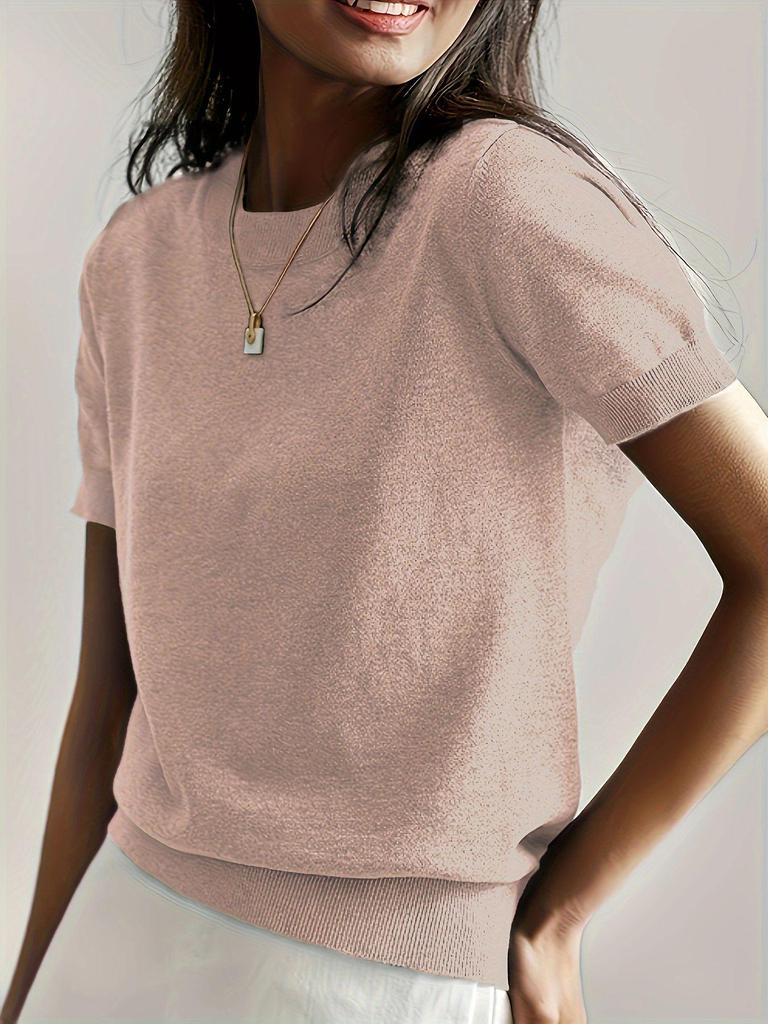Round Neck Short Sleeve Thin Knit Loose Casual Women's Top - Summer/Autumn Collection