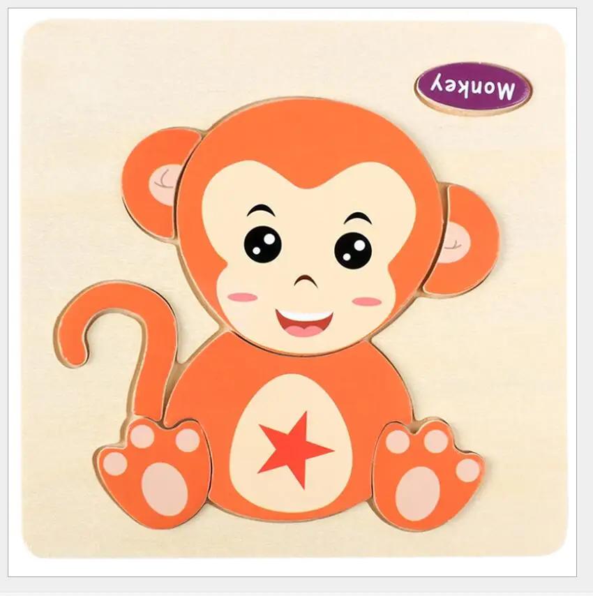 1pc 14.7cm/5.79in Wooden 3D Puzzles Jigsaw Game Cartoon Animal Pattern Kids Montessori Early Educational Toys for Children