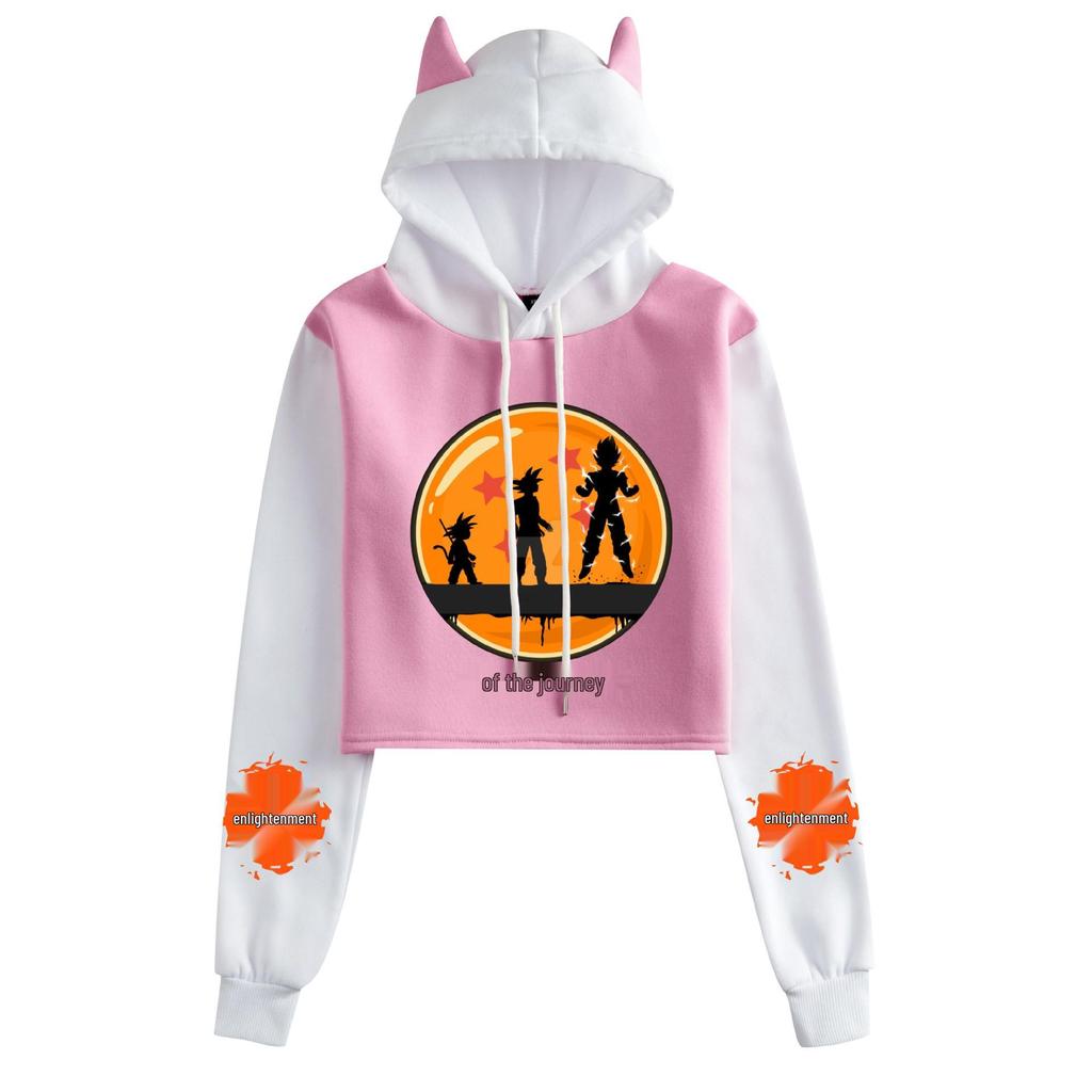 Dragon Ball Son Goku Saiyan Print Color Block Cat Ear Student Hoodie