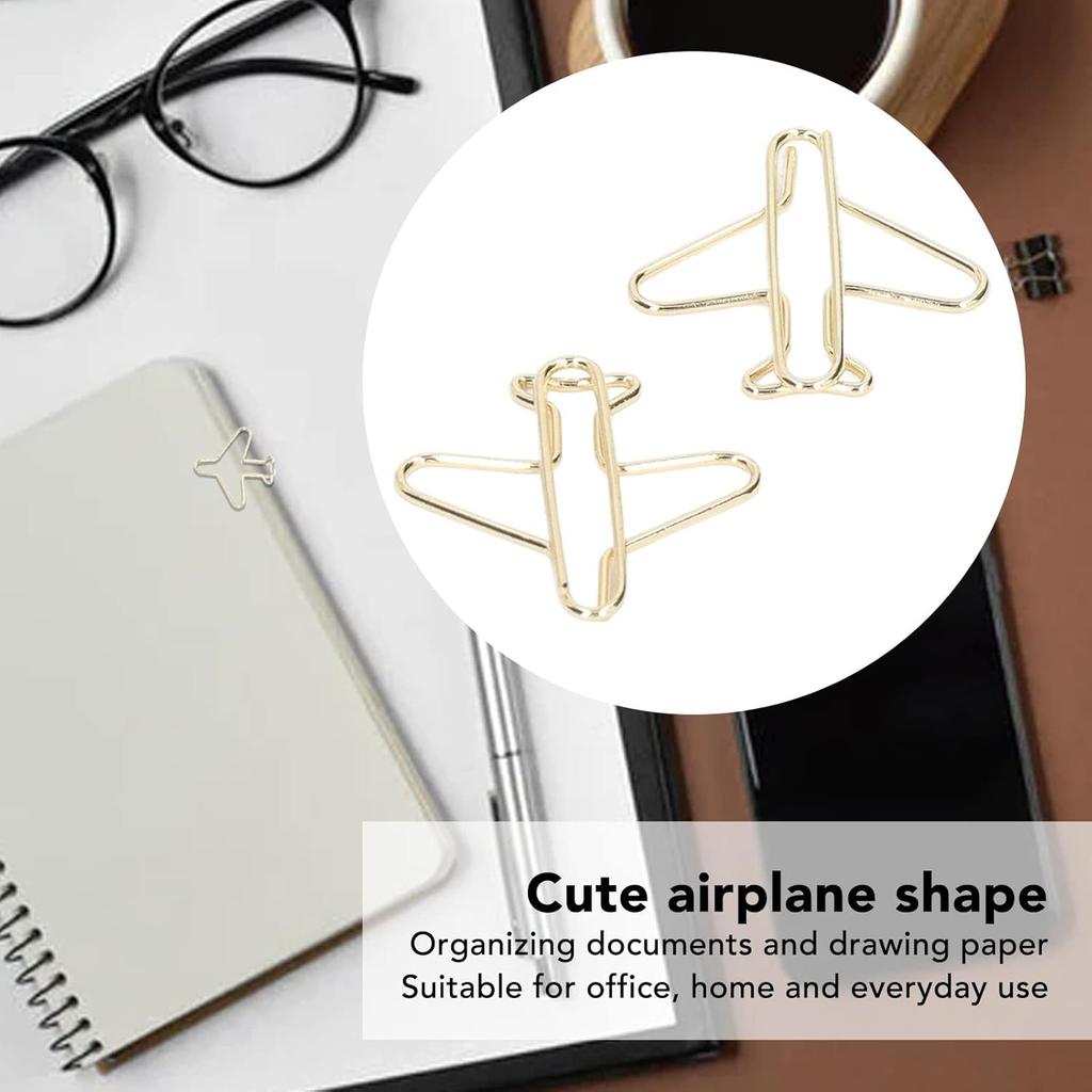 Airplane Shaped Paper Clips, 100Pcs Mini Cute Paperclips Portable Electroplated Metal Office Clips for Document Sorting and Organizing Office School