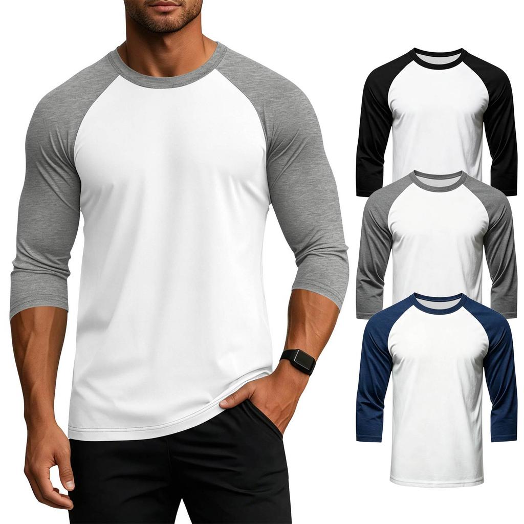 Men's Raglan Sleeve Athletic Shirt Three Pack 3/4 Sleeve Lightweight Breathable Sports Tops for Gym Running Training Casual Wear