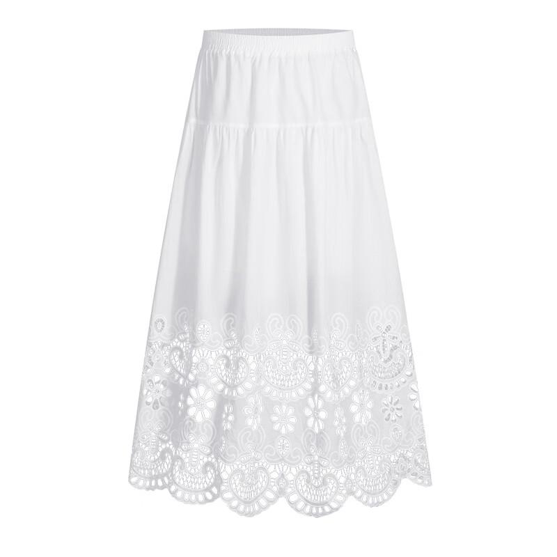 Navigare Women's Embroidered Cotton A-Line Midi Skirt