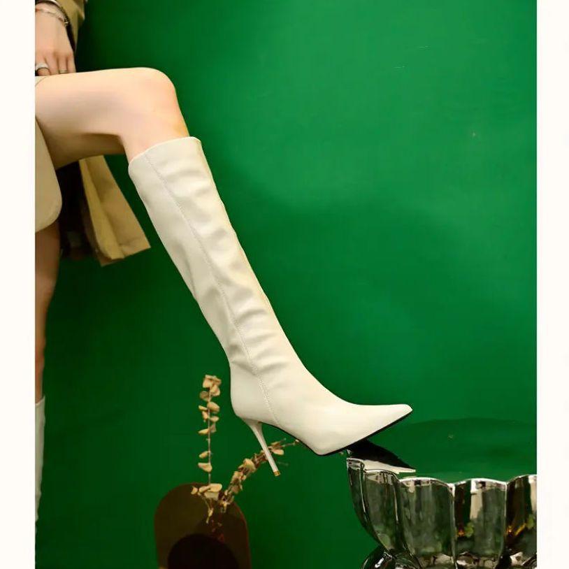 Super fire thin heel high boots women's 2025 new autumn and winter pointed fashion high heel versatile niche side zipper boots women