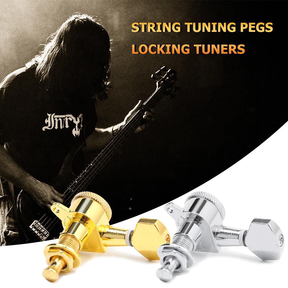 Gold/Silver Tuning Pegs Keys Machine Heads Tuners 6R Inline Guitar String Knob with Locked-string Heads Tuners for Wooden Guitar