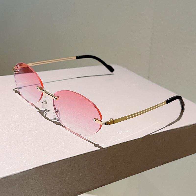 Rimless Oval Sunglasses Men Fashion Gradient Decor Shades Women New Trendy Vintage Brand Design Casual Sun Glasses