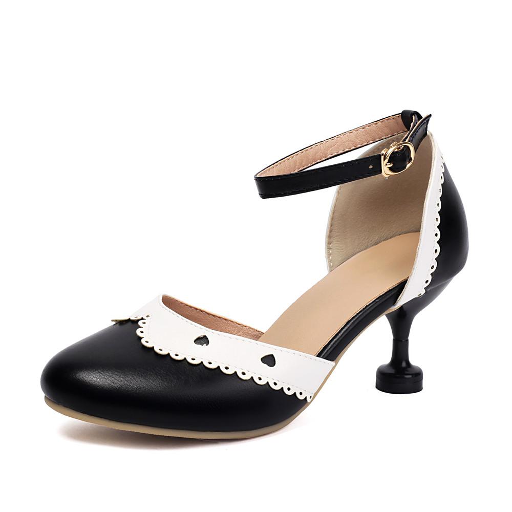 Fashion Women Mary Jane Shoes High Heels Ankle Strap Buckle Wedding Pumps Thin Heels Shoes Pink Bridal Princess Footwear Size 31-43