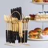 24pcs Mixed Cutlery Set Stainless Steel Ceramic Handle Tableware Dinnerware Set with Storage Stand-Knives/Spoons/Forks/Teaspoons for Family