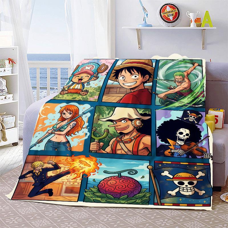 

One Piece Cartoon Cozy Flannel Blanket Soft Warm Plush Lightweight Throw for Bed Sofa Couch Travel Decor -QJY 75x90cm