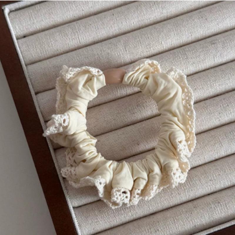 5Pcs Fashion Korean Version Lace Fungus Edge Small Intestine Hair Ring Women Fashionable and Minimalist Ponytail Hair Accessory