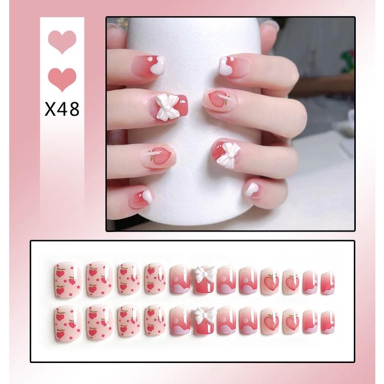 Fake Nails Short Art Nail Tips Press Stick On False with Designs Full Cover Artificial Pink Wearable Clear Tips Press On Nails Fake Nails Short