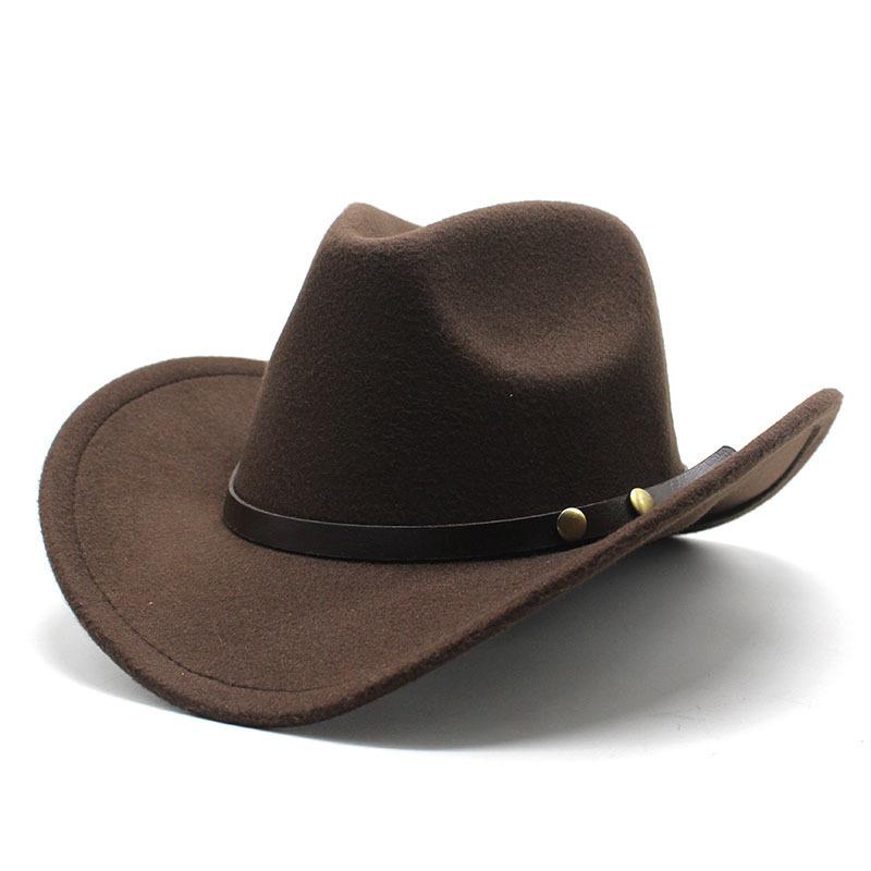 New Unisex Vintage Western Cowboy Cowgirl Felt Hat With Punk Belt Winter Autumn Panama Imitation Wool Jazz Cap