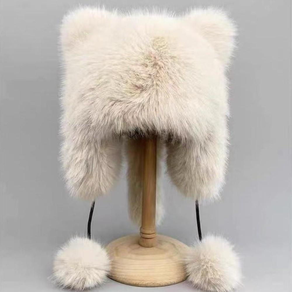 Windproof Faux Fur Beanie Thickened Winter Hat Cozy Raccoon Hat  Outdoor Activities