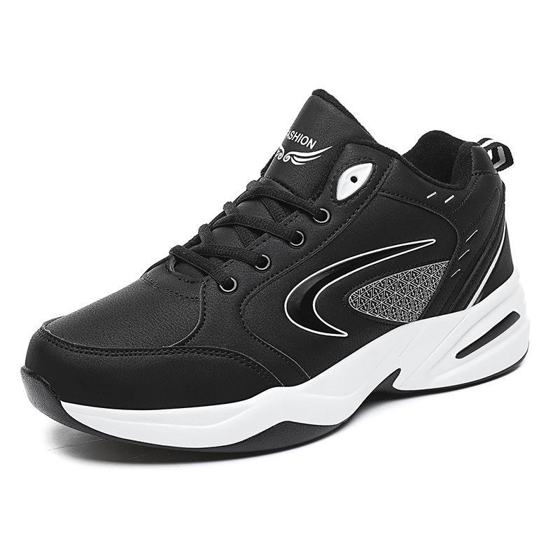 Pánské nepromokavé kožené černé sportovní boty – 2024 podzim/zima, protiskluzové, plus sametové, neformální tatínkové boty