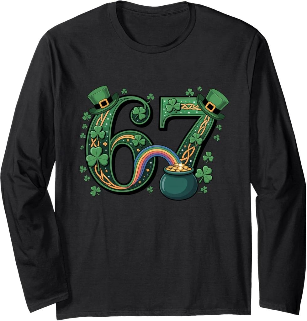 Funny Six Seven Meme Lucky Vibes St. Patricks Day Long Sleeve T-Shirt