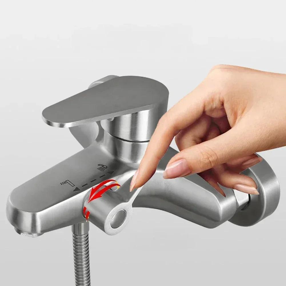 Bathroom Shower Faucet Wall Mounted Stainless Steel Mixer Tap Hot And Cold Water Mixer Triple Shower Tap Bathroom Bathtub Faucet