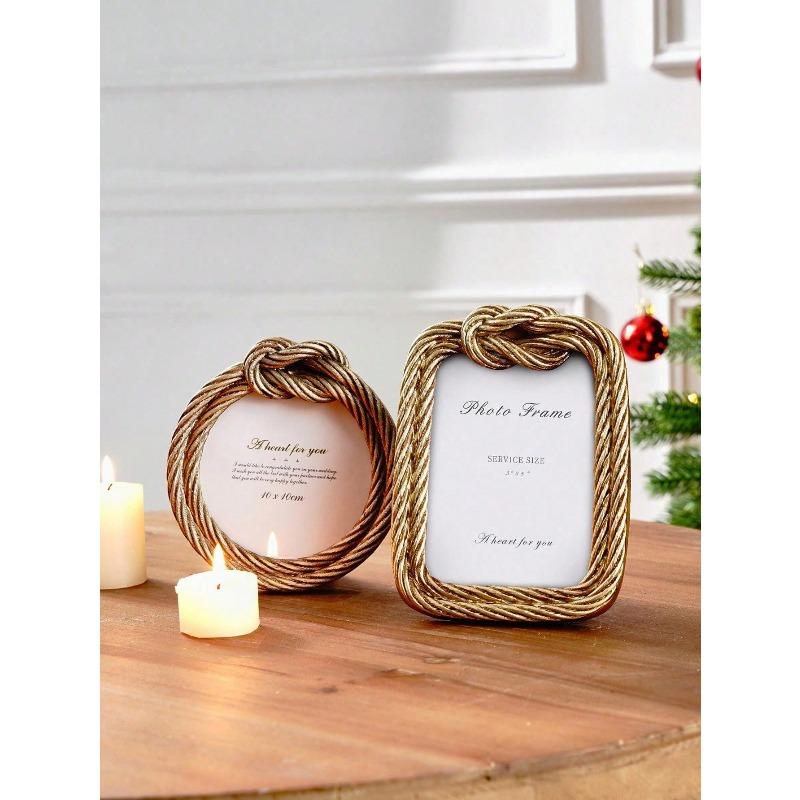 Creative Iron Wire Knot Decor Photo Frame, Resin Material Frame for Desktop Cozy Photo Display, Suitable for Home Photo Decoration