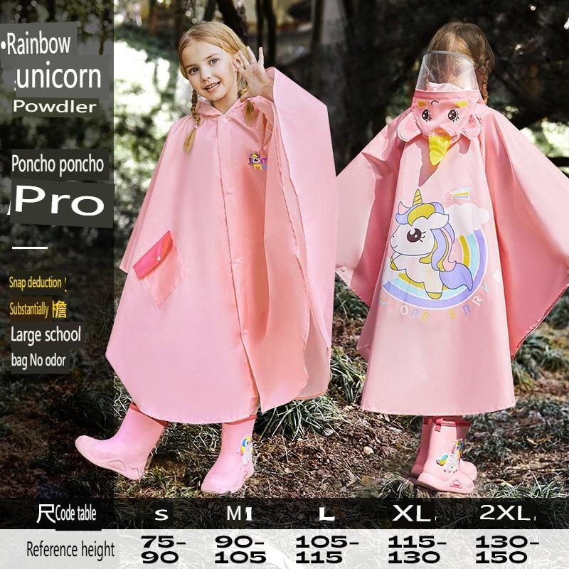 Children s Korean Style Raincoat with Backpack Pocket, Unisex Student Cycling Rain Poncho, Hiking Waterproof Cape S