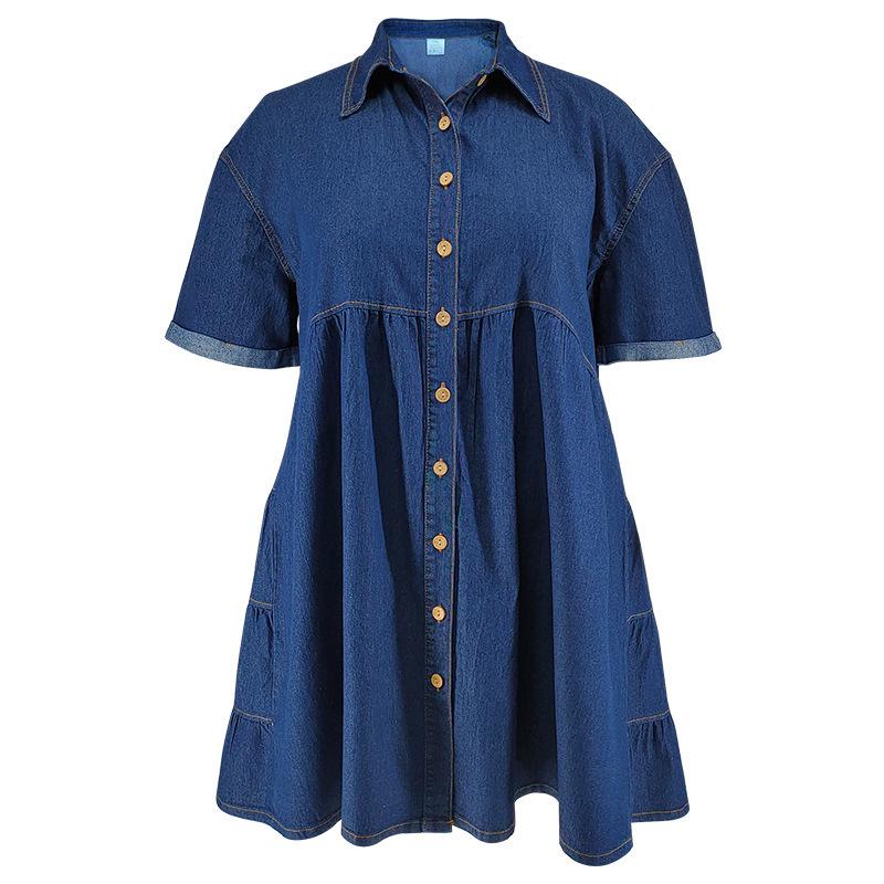 New Denim Short Sleeve Slim Fit A-Line Dress