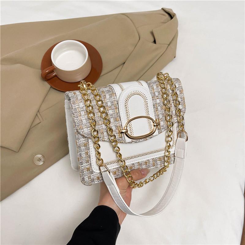 Geantă mică împletită pentru femei primăvara și vara 2025 nouă stil străin retro lână lanț geantă mică pătrată geantă de damă