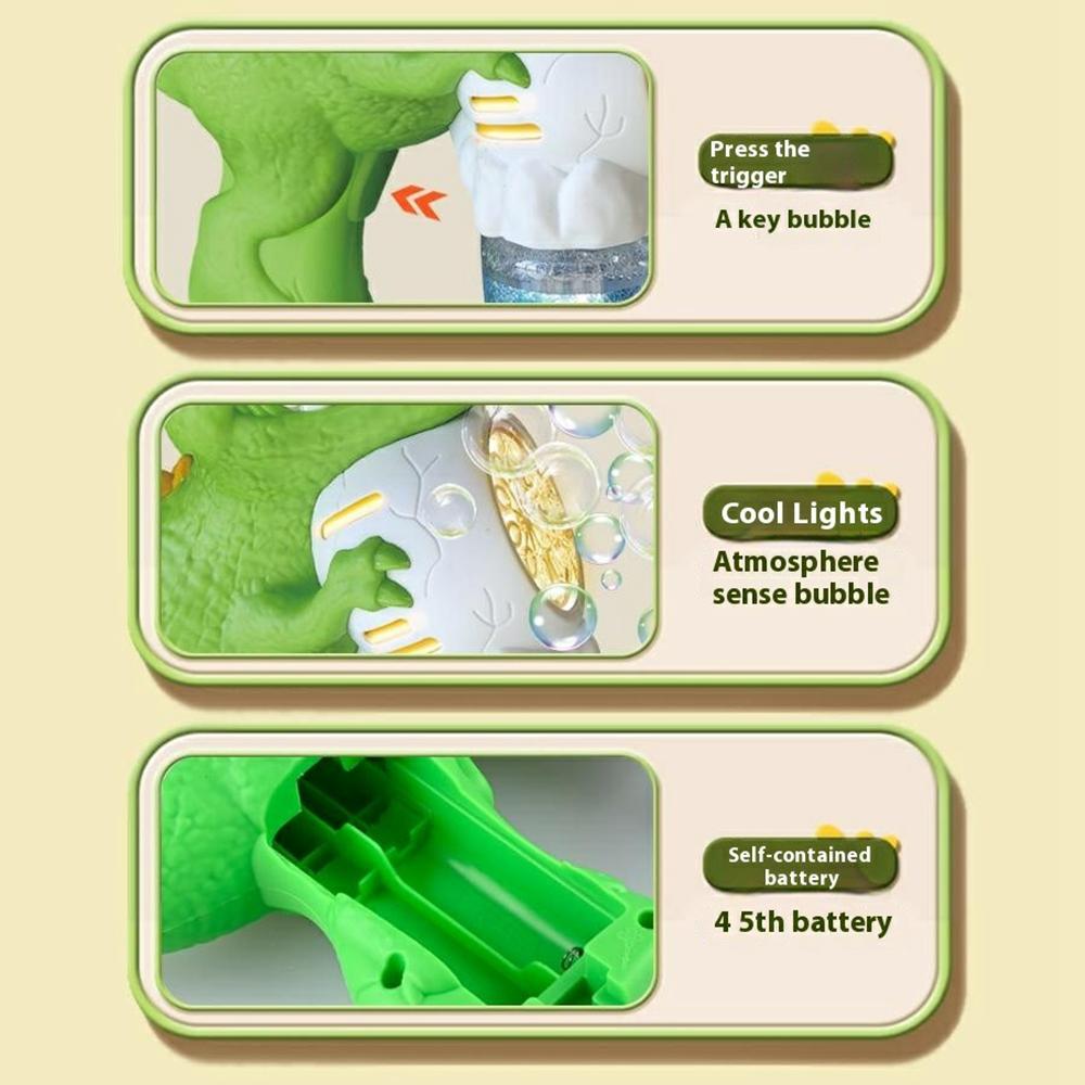 333-28 Bubble Machine Toy Dinosaur Shaped Electric Handheld Automatic Bubble Blower with Colorful Lights for Kids