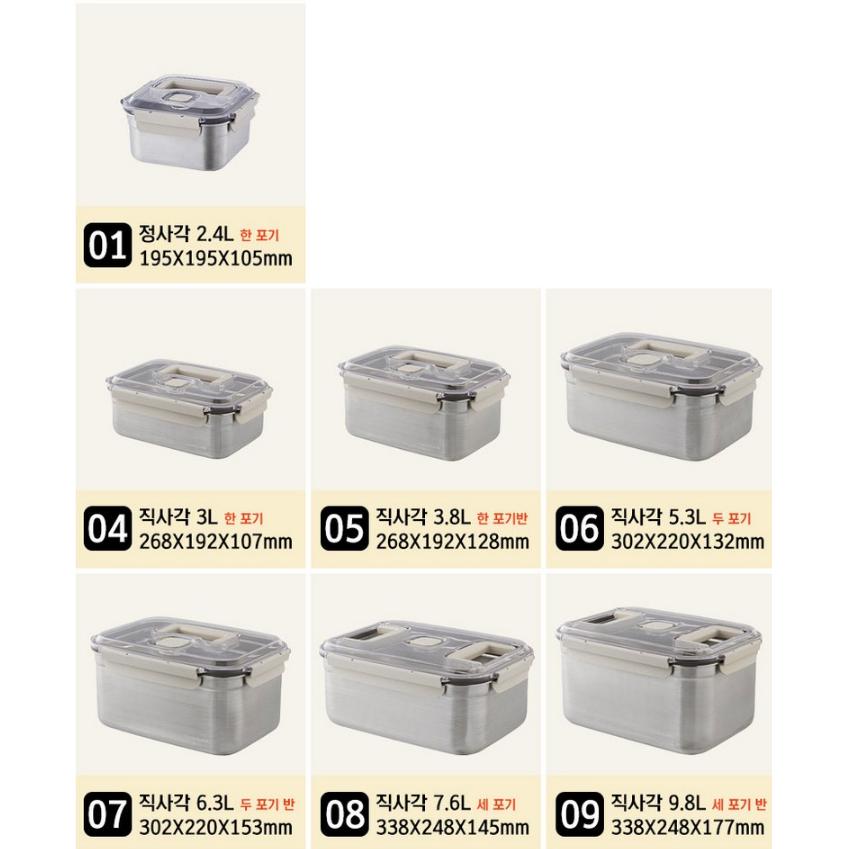 LOCK & LOCK Breathing Airtight Kimchi Container (7opt.), Fermentation Box, Stainless Steel, Korean