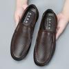 Sandals Men's New Summer Breathable Hollow Leather Shoes Men's Genuine Leather Soft-soled Casual Dad Shoes