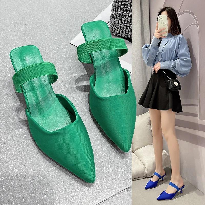 Fashion Fashion Elegant Women High Heels Lady Slingback Mules Sexy Thin Heels Party Luxury Wedding Shoes Women's Sandals 2024 Summer