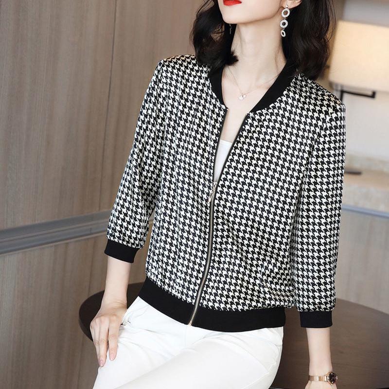 Women's Summer Chiffon Sunscreen Jacket - Lightweight Plaid Print, Slimming Bodycon Fit, Long Sleeve