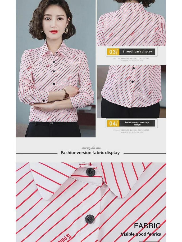 Women's Striped Chiffon Long Sleeve Shirt - Stylish Spring/Autumn Design 2021