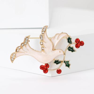Broche de paloma con flores esmaltadas con borde cruzado, ideal para traje de mujer, cárdigan y ramillete.