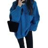 Soft Waxy Solid Color Twist Sweater for Women's Autumn and Winter New Loose Retro Lazy Style High-end Blue Pullover Top for Women