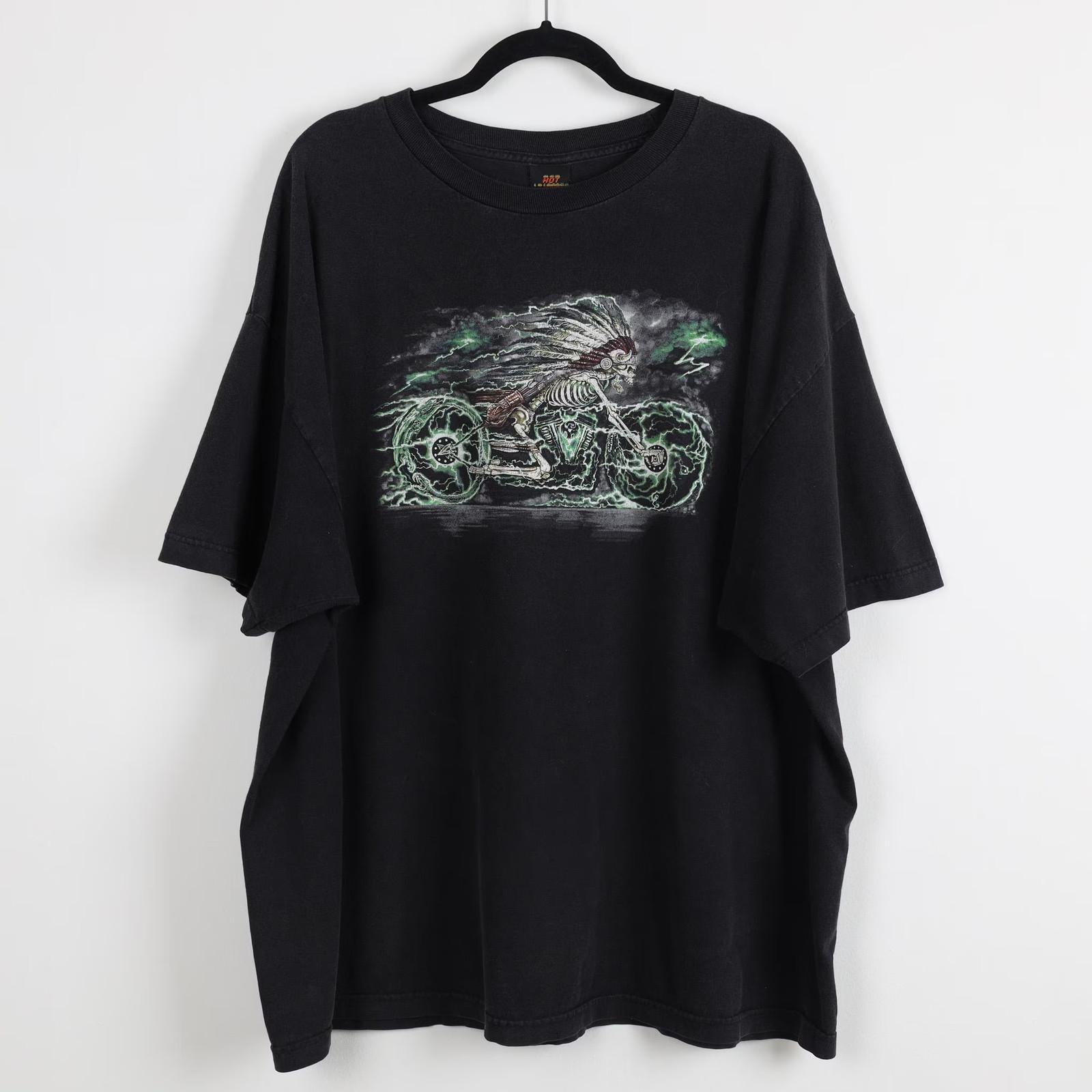 Vintage Y2K Hot Leathers Indian Ghost Neon Skeleton Goth Moto Biker T- 3XL Unisex T-Shirt XXL