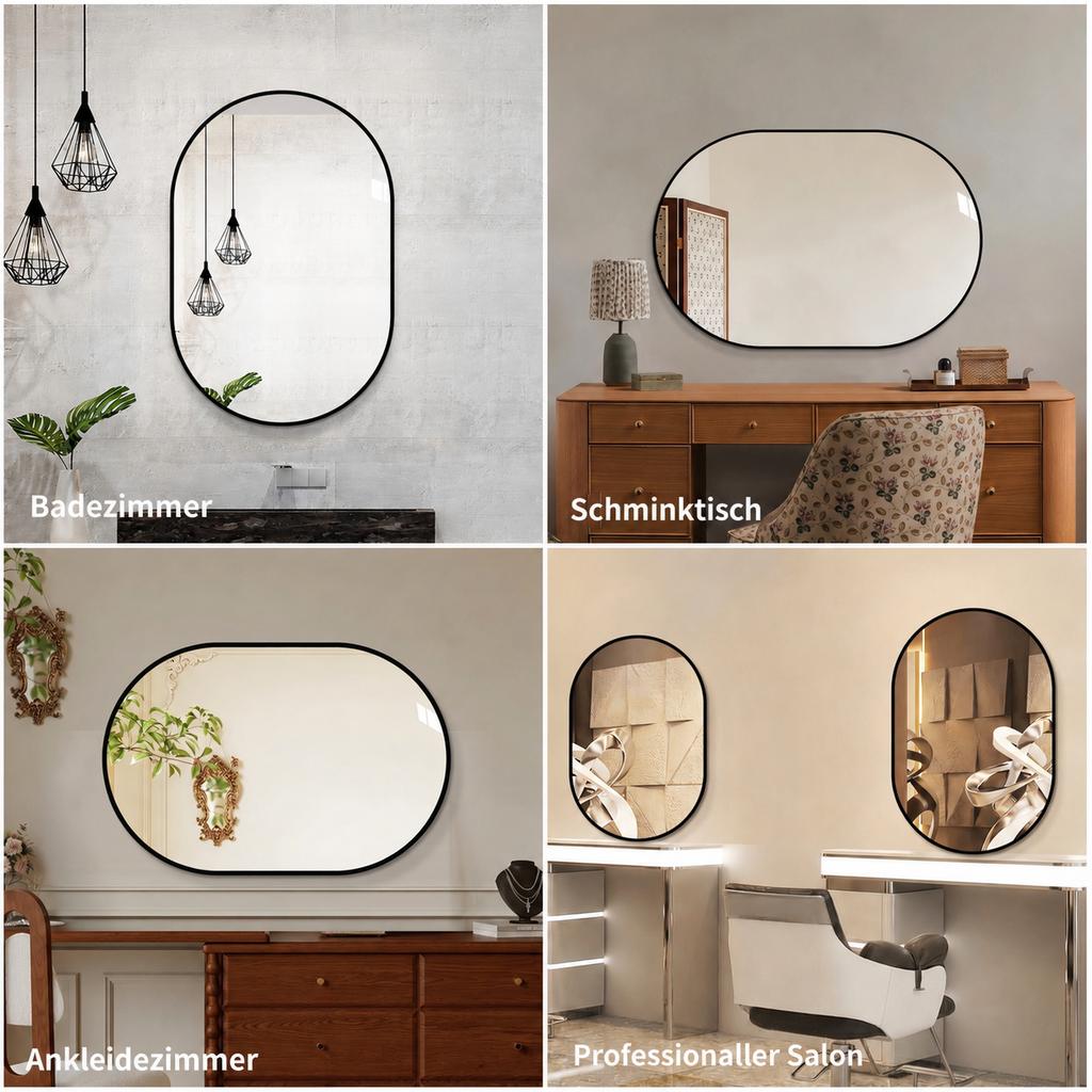 60×90cm Arch Wall Mirror with Black Aluminum Frame – HD Copper-Free Silver Mirror, Vertical or Horizontal Hanging Decorative Mirror