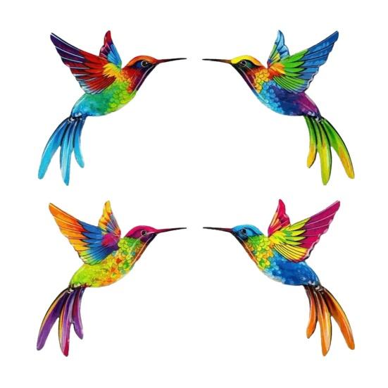 4 Pcs Acrylic Hummingbird Wall Art 2D Colorful Garden Birds Sculpture Outdoor Fence Hanging Ornaments for Garden Yard Living Room Kids Room Patio