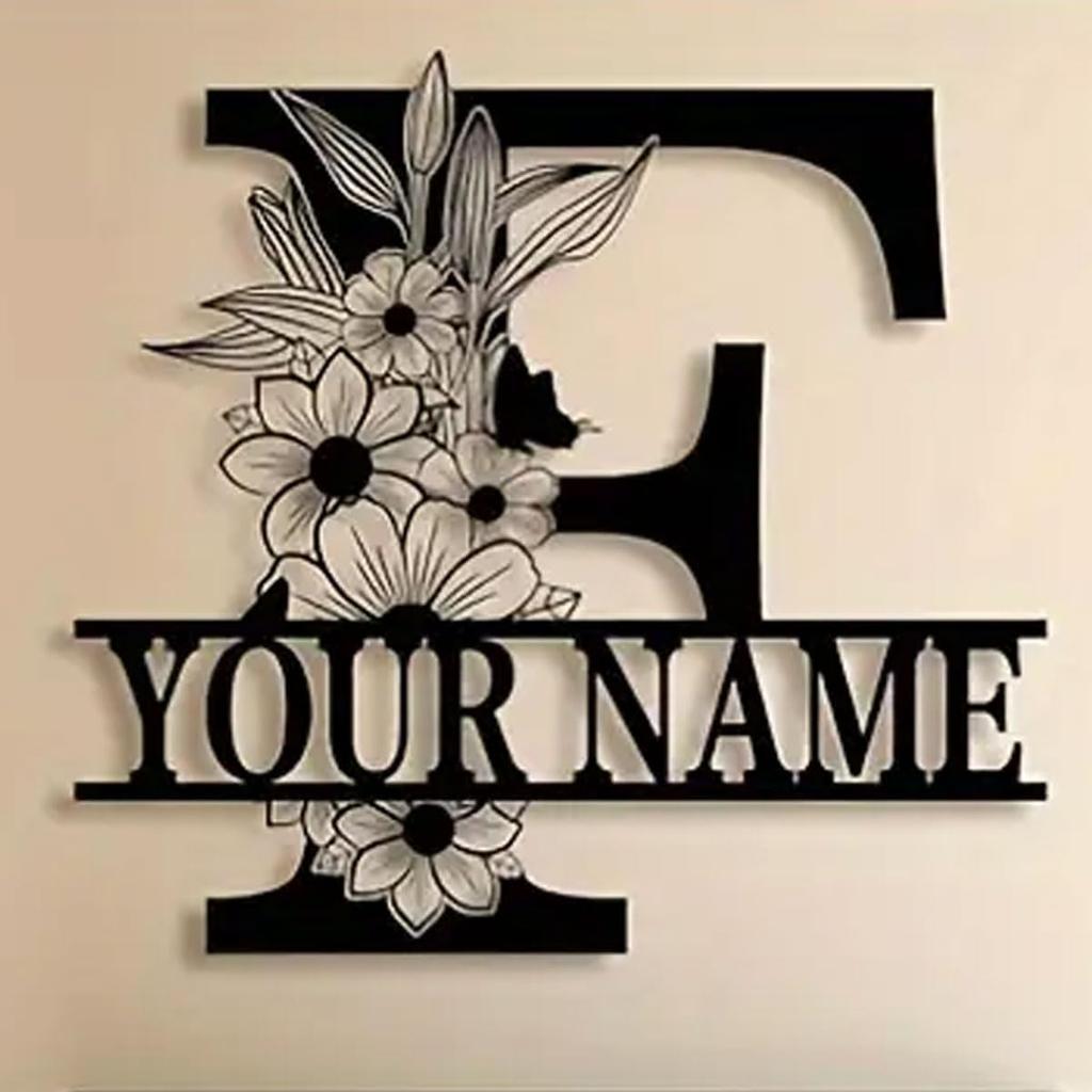 Personalized Family Name Sign, Custom Ornate Monogram Letter with First Last Name Split Letter Name Sign, Metal Wall Art Home Decor