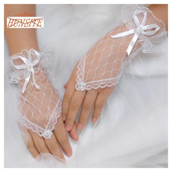 1 Pair Wedding Gloves Lace Fingerless See Through Bow-knot Thin Bride Party Gloves Female Vintage Soft Short Gloves